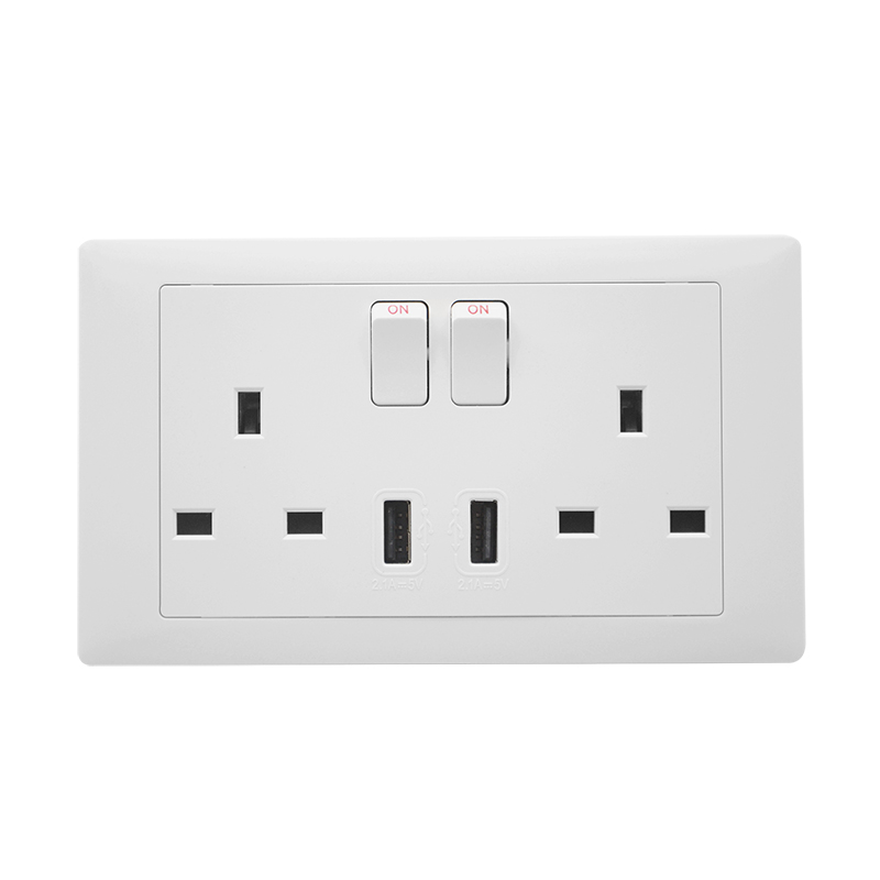 13A 2 gang switched socket, DP+switched 2*USB(2.1A)